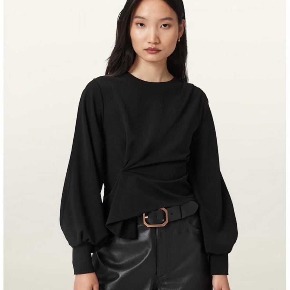 NWOT Women’s ALLSAINTS Klara Twist Slim Fit Top in Black SZ S